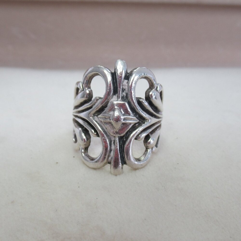 Vintage Solid 925 Sterling Silver Wide Scroll Ring Size 8.5